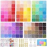 Funtopia 3mm 37000+Pcs Seed Beads for Jewellery Making, 120 Colors Glass Seed Beads for Bracelet Making, Friendship Bracelet Kit with Alphabet Letter Beads Smile Face Beads for DIY, Art and Craft