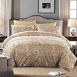 USTIDE Egyptian Cotton Duvet Cover Set King Size 3 Piece - Gold Paisley Floral Luxury Bedding Set Premium 400 Thread Count, Wrinkle Resistant & Breathable