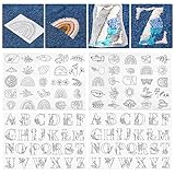 100PCS Flower Leaves Painting Stencils Embroidery Transfer Paper,Floral Letters Embroidery Patterns Hand Sewing Embroidery Stabilizer Washable Water for DIY Setpersonalize Clothes and Bags,C+D