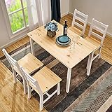 Panana Solid Wooden Pine Dining Table and Chairs Set Dining Kitchen Home Furniture (Natural, With 4 Chairs)