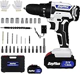 Cordless Power Drill Set Electric Screwdriver Drill Set with 2-Variable Speed, 25+1 Torque with Led Light,21V Li-ion Battery&Fast Charger,3/8" Keyless Chuck Driver Tool with 26PCS Drill Bits,1 Kitbox
