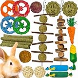 Ousiya 21-Pack Rabbit Toys Set, Natural Rabbit Chew Toys Boredom Breakers for Bunny, Hamster, Guinea Pig and Chinchilla, Apple Wood Timothy Hay Sticks Treating for Rabbit and Small Animals Teething