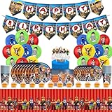 Rob-lx Birthday Party Decorations- 81Pcs Happy Birthday Banner Balloons Rob-lx Tableware Set Cake Topper Decorations Plates Napkins Tablecloths for Girls Cartoon Theme Party Supplies for 10-20 Guests