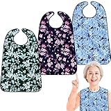 VOPHIA 3 Pack Adult Bibs for Women Washable Bib Reusable Waterproof Clothing Protector with Optional Crumb Catcher (Lily Green)