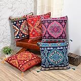 Flying Trade Indian Ethnic Pillow Covers Throw Cover for Couch Western Arabian Decor Set of 5 Colorful Cushion Boho Holiday Sofa Stuff Large Indie Bohemian Mandala Decoration Set of 5