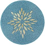 Beaded Table mat, Coffee Table Beaded mat, Placement mats for Dining Table Beaded, Round Beaded placemats, Beaded placemats for Dining Table - 13 inch Charger Plate - Gold Teal