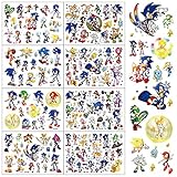Sonic Tattoos Birthday Party Favors Decoration Supplies Gift for Kids 8 Cute Sheets Tattoos Stickers Temporary Tattoos for Classroom School Prizes Decoration Boys Girls Carnival Christmas Deco