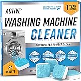 Washing Machine Cleaner Descaler 24 Tablets - ACTIVE Deep Clean Freshener for HE, Front and Top Load Washer, Septic Safe Eco Limescale and Odour Eliminator, Laundry Tub Seal Cleaning- 12 Month Supply