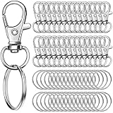 JOLCEEY 120pcs Swivel Lobster Clasps & Key Ring Hoops, 60pcs Keyring Clips Keychain Hooks and 60pcs Split Rings for Jewellery Making Hanging Crafts