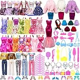 Xerteam 64PCS Doll Clothes and Accessories Set, 1 Red Long Dress 10 Suspender Skirts Coat 2 Summer Dresses Tops Pants Shoes Hangers 28 Dolls Compatible with 11.5 Inch Girls Barbie (GHD-376)