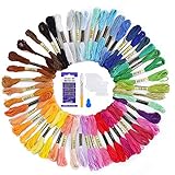 AUERVO Embroidery Threads 50 Skeins Per Pack Embroidery Floss,Cross Stitch Threads，Friendship Bracelets Floss，Crafts Floss Rainbow Color with Free Embroidery Needles,Floss Bobbins