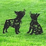 LIRAVENO French Bulldog Garden Decor - 2 Pcs Metal Animal Statue Gifts Set for Dog Lover Black Yard Stakes Decorations with Butterfly Flower Silhouette Outdoor Sign Patio Lawn Pathway Art Ornaments