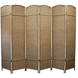 Folding Paravent 6 Panel Divider Screen, Freestanding Partition Wall Panel Privacy Furniture for Living Room, Bedroom and Office (Natural)