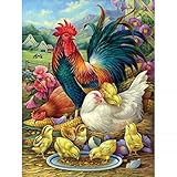 Bits and Pieces - 500 Piece Jigsaw Puzzle for Adults 46cm x 61cm - Chicken Yard - 500 pc Rooster Seed Mother Hen Corn Chicks Farm Jigsaw by Artist Oleg Gavrilov