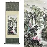 FOVNOT Chinese Landscape Painting Decorations Asian Traditional Home Decoration Beautiful Silk Scroll Painting Chinese Art Print Hanging Wall Decorations for Living Room