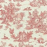Mini Toile de Jouy Fabric (La Vie Rustique) - Antique Red on a soft, linen-look base cloth | 100% Cotton Designer Print | 155 cm (61 inches) wide | Per half metre (0.5m) length increment*