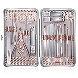 Keiby Citom Manicure Set 18pcs Professional Nail Clippers Kit Pedicure Care Tools-Stainless Steel Grooming Tools with Rose Gold PU Leather Case for Travel & Home (Rose Gold)