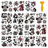 arricraft 12 Sheets Dark Gothic Style Rub on Transfers for Craft, Skeleton Transfer Sticker Furniture Decals Waterproof Stickers for Home Window Bedroom Living Room Water Bottle Glass Decoration