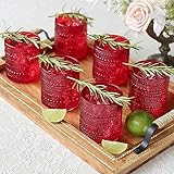 Kate Aspen Red Hobnail Vintage Drinking Glasses Set of 6-10 oz Beaded Glassware for Cocktails, Tea, Water, Juice | Ribbed Retro Glass Cups for Entertaining, Gift Giving or Bar Decor