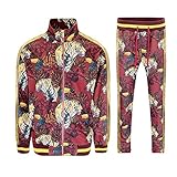 G-Style USA Men's Tiger Pattern Tracksuit Sets, Floral Tiger Burgundy, XXL