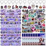 Amazluck Party Bag Fillers for Kids, 84 PCS For-nite Game Themed Birthday Party Supplies 50 Stickers 12 Keychains 12 Slap Bracelets 10 Party Bags Gift for Kids Boys Girls Birthday Party Bag Fillers