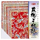Aitoh Yuzen Chiyogami 15x15cm Square Washi Paper Sheets, 60 Sheets, Texture Laid Finish, Ideal for Crafting, Origami, and Paper Art