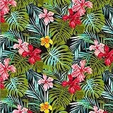 Aloha Hawaiian Hibiscus Flowers & Tropical Leaves Cotton Poplin Floral Printed Fabric 112cm Wide - Ideal for Crafting, Sewing, Patchwork, and Dressmaking