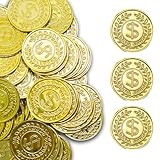 soitzhoc 100 plastic gold coins，prop money，toy coins Toy gold coins for scavenger hunts and party favours
