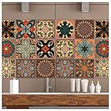 mefound 40psc Tile Stickers,Moroccan Style Wall Tile Transfers Stickers Self-Adhesive Waterproof Mosaic Art Vintage RetroDecor for Kitchen Bathroom DIY(15cm x 15cm, 6x6 inches)
