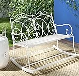 Garden Rocking Bench Metal Shabby Chic White Furniture Antique French Style Love Seat Vintage Patio Swing Chair Outdoor Park Lounge 2 Seater Armchair