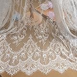 Chantilly Lace Floral Bridal/Wedding Dress Flower Fabric Table Cloth DIY Crafts Scallop Trim Applique Clothing Curtains White Ivory/Black 300cmx150cm ALE02 (White Ivory, 300cmx150cm)