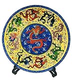 Liangliang988 Jingdezhen Ceramic Plate Chinese Style Kowloon Bas-relief Table Top Decoration