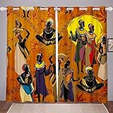 Black Woman Curtains Ethnic Afro African Curtains for Bedroom Living Room Traditional Exotic Decor Windows Drapes Southwestern Tribal Room Decoration,W46*L72
