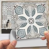 20pcs Vintage Victorian Tile Stickers, Kitchen Bathroom Wall Tile Stickers Peel and Stick on Tile Transfers Covers Decals Self Adhesive Vinyl Waterproof Beige Moroccan Mosaic (15cm x 15cm, 6x6 inches)