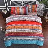 King Size Bohemian Duvet Cover Red and Blue Colorful Boho Bedding Set with 2 Pillowcases Soft Microfiber Moroccan Bed Cover 220cm X 230cm