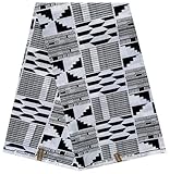 African Black & White Kente Fabric, African Wax Ankara Print for Party Dress, Patchwork DIY, Polycotton Fabric for Craft Projects Material, 45" Inch Wide, (5.4m Long x 1.2m Wide) 6 Yards 5.48 Metres