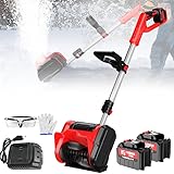 Cordless Snow Shovel, 1200W Handheld Electric Snow Blower with 2 Removable Battery and 1 Charger, 93-125cm Telescopic Pole, Rechargeable Outdoor Snow Thrower 8m Throwing Distance, for Patio, Farm