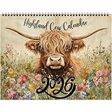 Highland Cow Calendar 2026 – Rustic Farmhouse Wall Art & Monthly Planner, 12 Month Wall Calendar, Scottish Highland Cow 2026 Wall Calendar for Animal Lovers