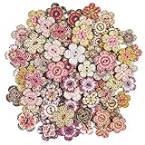 100 Pcs Wooden Buttons - Colorful Retro Resin Flower Crafting Mixed Buttons with 2 Holes for Arts Craft Knitting Sewing DIY Decoration 20mm 24mm