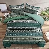King Size Bohemian Duvet Cover Green Colorful Boho Bedding Set with 2 Pillowcases Soft Microfiber Moroccan Bed Cover 220cm X 230cm