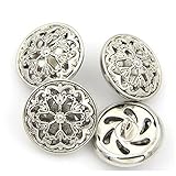 Bestowal Metal 10PCS Button Set, 18mm Silver Hollow Flower Pattern, Round Shaped Button