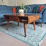 Mid Century Coffee Table Vintage Danish Storage Unit Solid Wood Drawer Shelf Scandinavian Modern Style Furniture Large Nordic Legs (Chestnut)