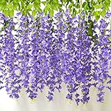 AIBAOBAO 12PCS Wisteria Hanging Flowers, Dense Artificial Hanging Trailing Bush Flower for Wedding,Birthday Party, Ceremony, Home, Garden Fake Flowers Wisteria Vine Ratta Garland String Decor