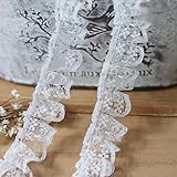 White 10 Meters Pleated Organza Lace Edge Gathered Mesh Trim Ribbon 2 cm Width Vintage Style Edging Trimmings Fabric Embroidered Applique Sewing Craft Wedding Bridal Dress Embellishment DIY Decor