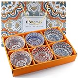 Skelang Ceramic Serving Bowls, Rice Bowl with Gift Box, Bohemian Style Pottery Bowls, Porcelain Serving Bowls for Rice, Soup, Dessert, Snack, 10oz/300ml, Set of 6
