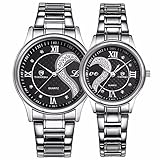 DREAMING Q&P Fq-102 Stainless Steel Romantic Pair His and Hers Wrist Watches for Men Women Set of 2 (Black)