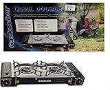 VIPER Portable Camping Gas Stove, Double Burner BBQ Cooker, Outdoor Grill Plate with Automatic Ignition, Enamel Pan Support, Dual Butane Cartridges - Ideal for Camping, Picnics & BBQs