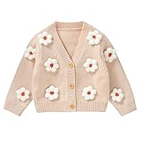 LAWKUL Baby Toddler Girl Cardigan Warm Sweater Floral Long Sleeve Jumpers Coats Knitted Clothes Beige 9-12 Months