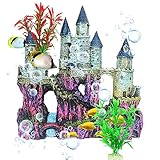 MUYG Aquarium Castle Decorations, Resin Castle for Fish Tank with Randomly Color Plants Decor Accessories for Freshwater and Saltwater Fish Tanks