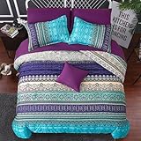 King Size Bohemian Duvet Cover Purple and Blue Colorful Boho Bedding Set with 2 Pillowcases Soft Microfiber Moroccan Bed Cover 220cm X 230cm